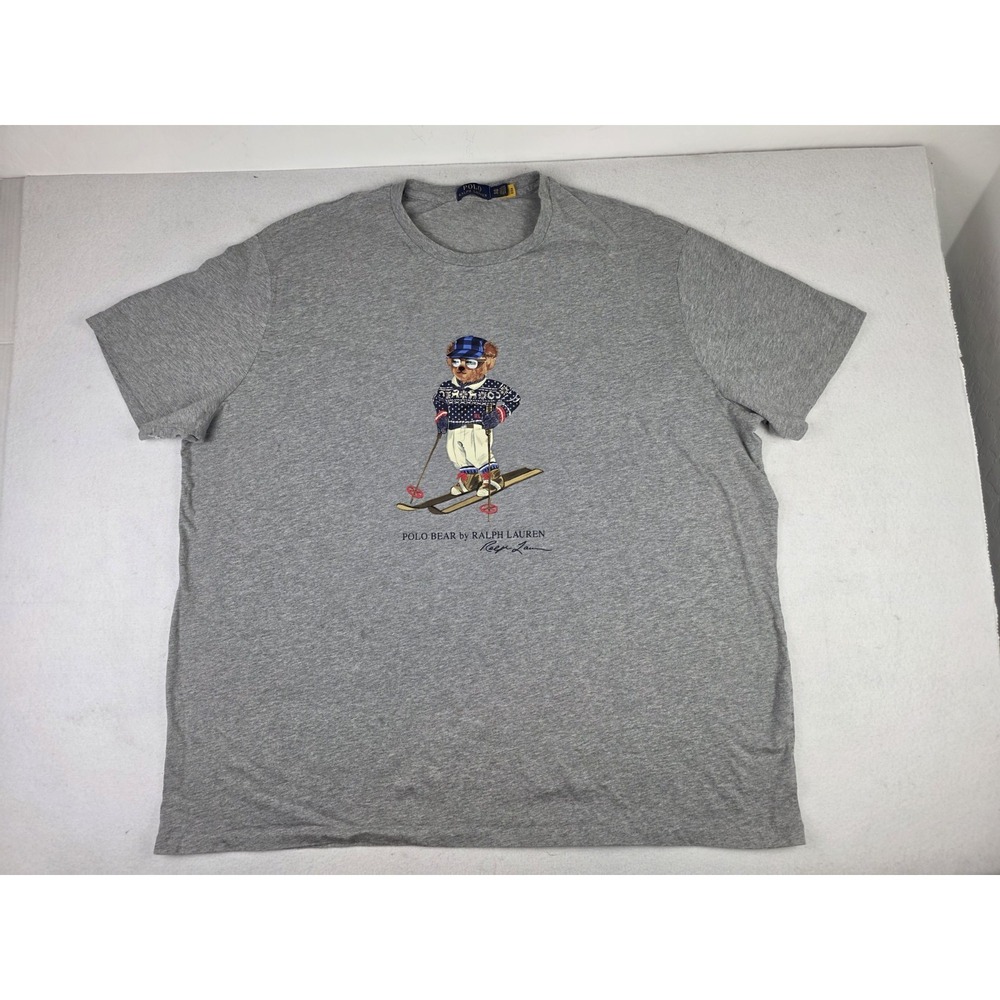 Polo Ralph Lauren Gray Short Sleeve Classic Fit Polo Ski Bear T Shirt Men's 4XB